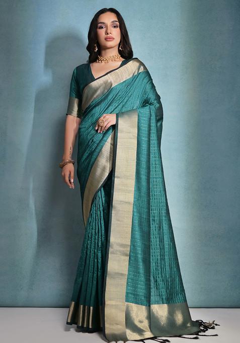 Rama Zari Woven Dot Work Raw Silk Saree Set