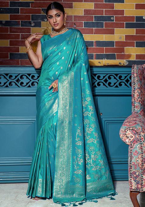 Rama Zari Woven Work Banarasi Silk Saree Set