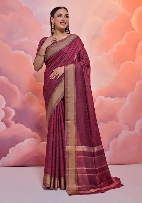 Maroon Weaving Work Cotton Saree Set