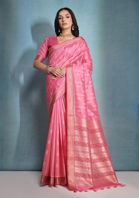 Gajri Zari Woven Work Raw Silk Saree Set