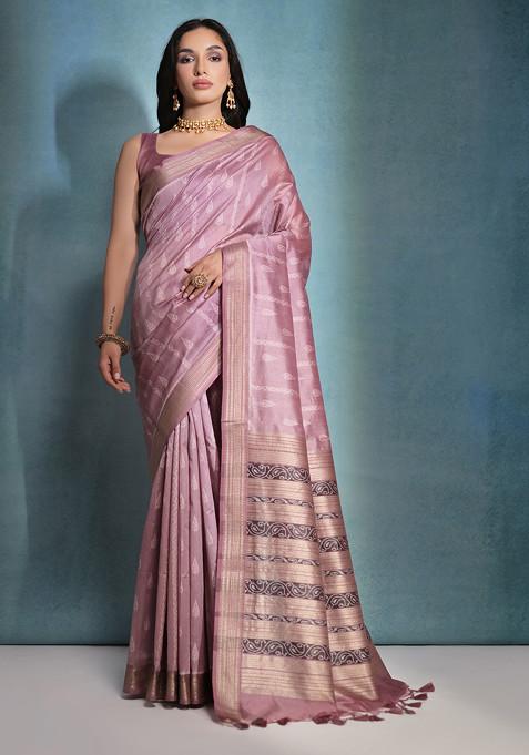 Wine Zari Woven Work Raw Silk Saree Set