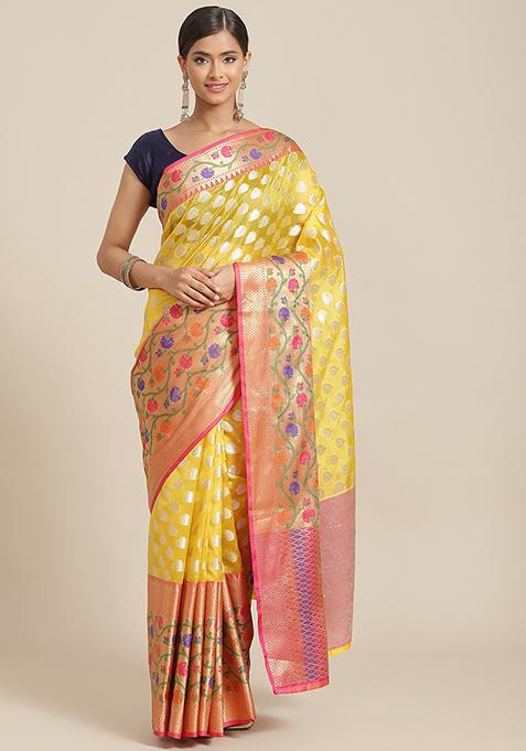 Yellow Banarasi Art Silk Saree Set