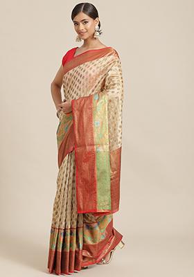 Beige Banarasi Art Silk Saree Set
