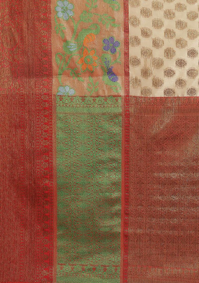 Beige Banarasi Art Silk Saree Set - Indya