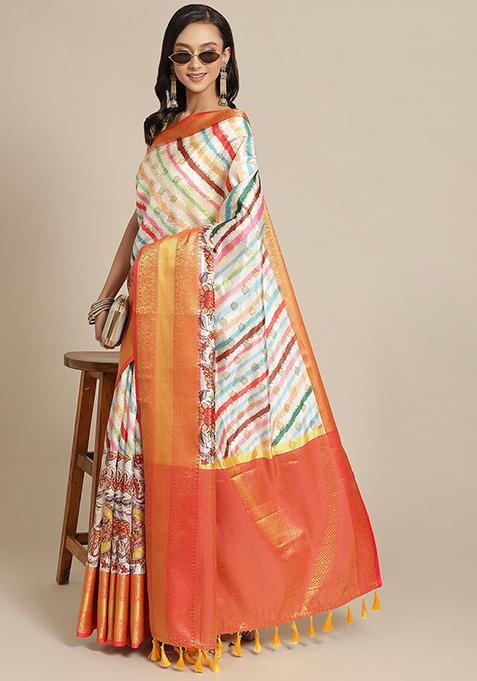 Multicolor Digital Print Silk Saree Set