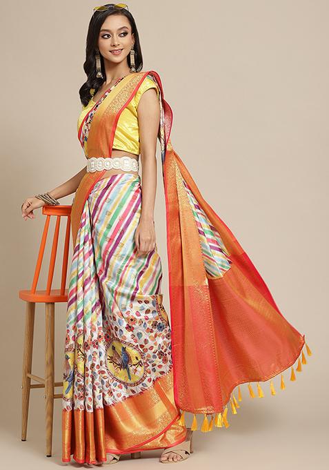 Multicolor Digital Print Banarasi Art Saree Set