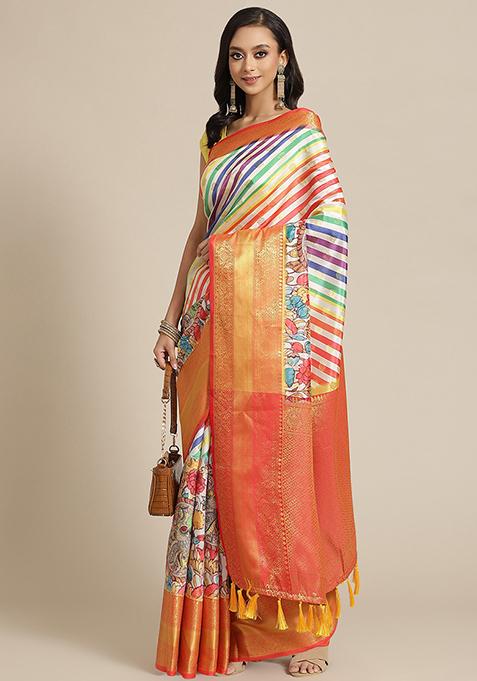 Multicolor Printed Art Silk Saree Set