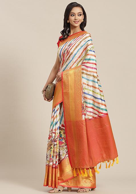 Multicolor Digital Print Banarasi Art Silk Saree Set