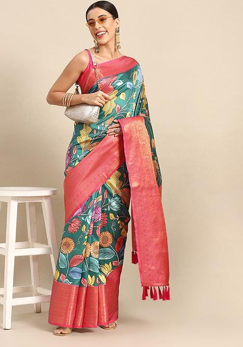 Green Woven Kalamkari Saree Set