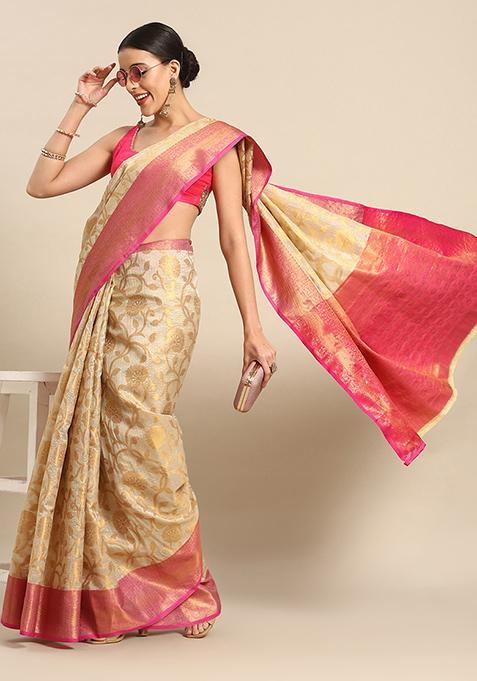 Pink Banarasi Silk Saree Set