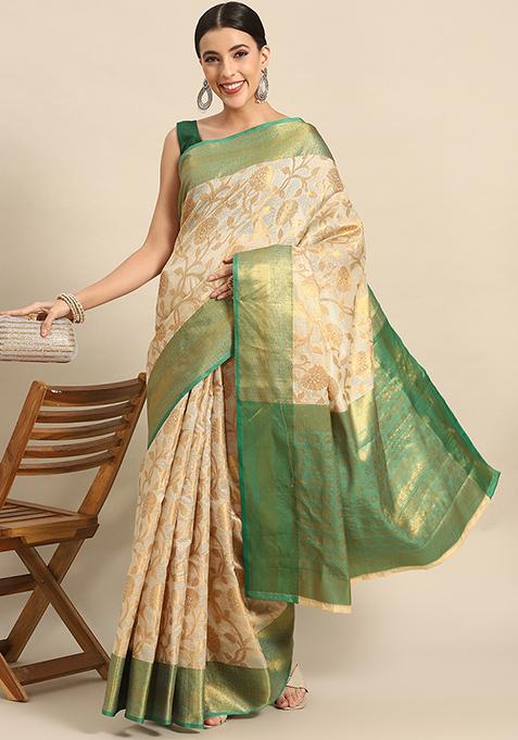 Green Banarasi Tusser Silk Saree Set