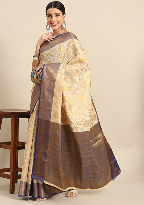 Navy Blue Banarasi Silk Saree Set