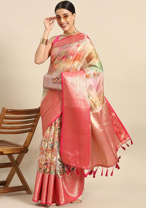 Multicolor Woven Kalamkari Silk Saree Set