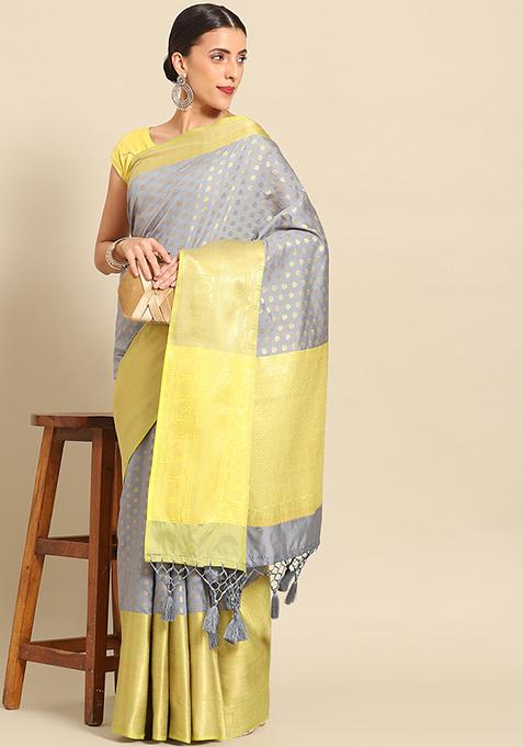 Grey Kanjeevaram Art Silk Saree Set