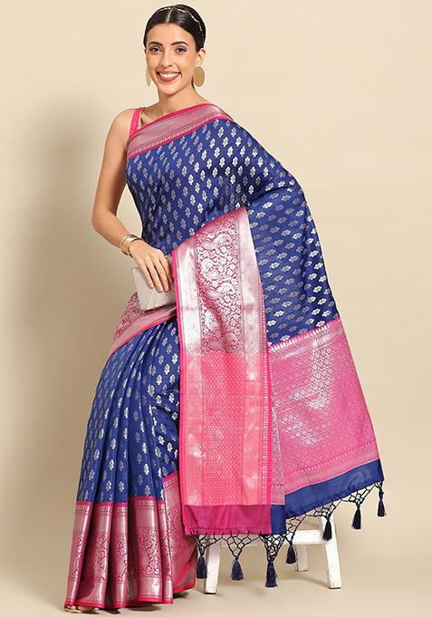 Navy Blue Kanjeevaram Art Silk Saree Set