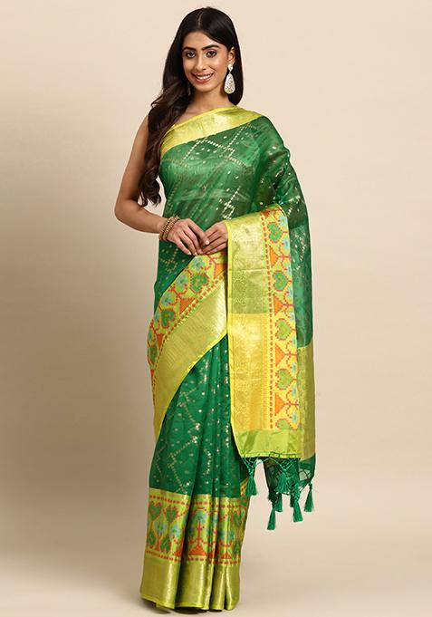 Green Heavy Zari Woven Silk Saree Set