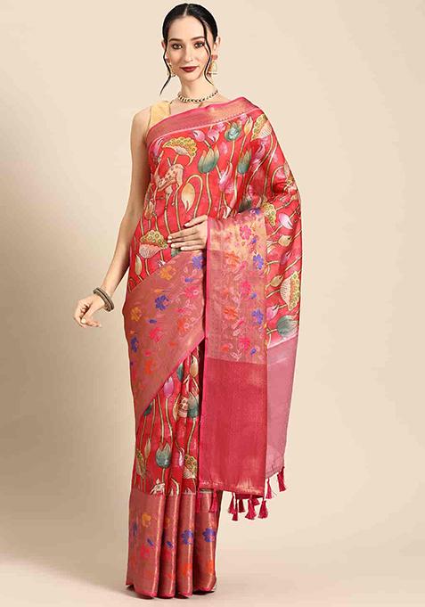 Multi Colour Digital Print Kanjeevaram Silk Saree Set