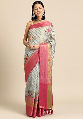 Multicolor Digital Print Kanjivaram Saree Set