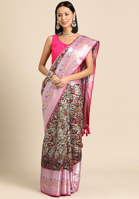 Multi Color Digital Print Banarasi Silk Saree Set