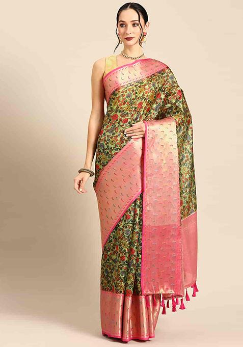 Multi Colour Digital Print Banarasi Saree Set