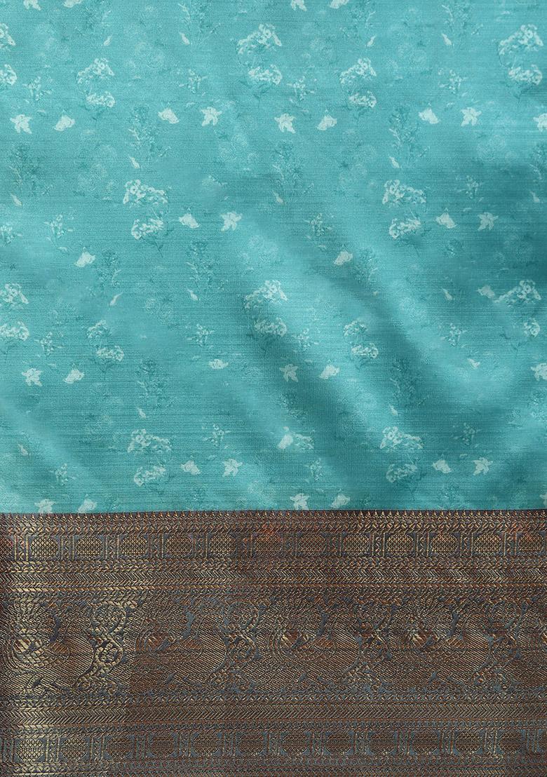 Grey Digital Print Silk Saree Set - Indya