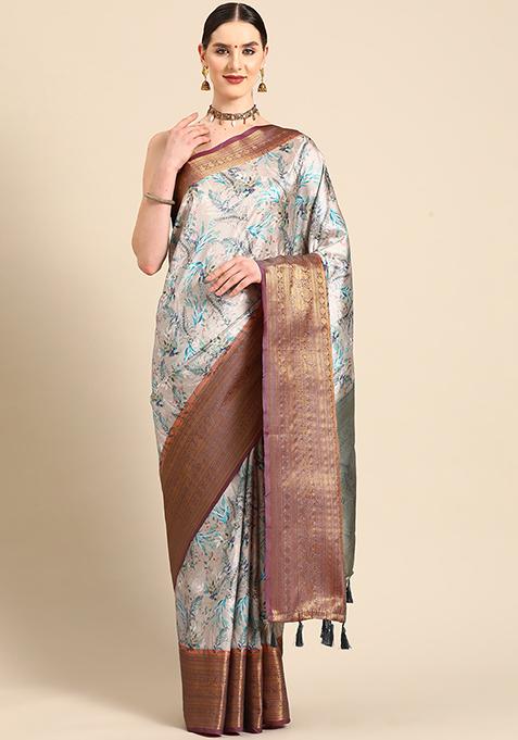 Multi Color Digital Print Art Silk Saree Set