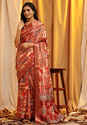 Cream Banarasi Kota Silk Saree Set