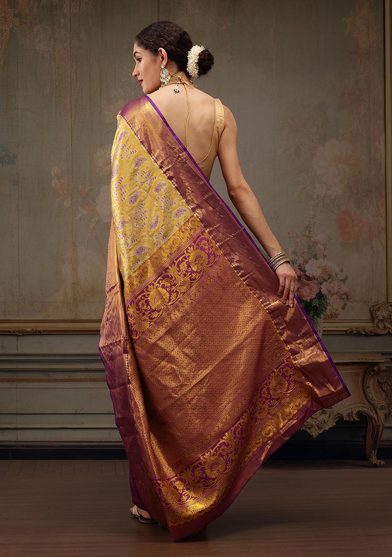 Mustard Woven Pure Silk Banarasi Saree Set
