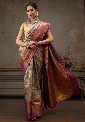 Grey Woven Pure Silk Banarasi Saree Set