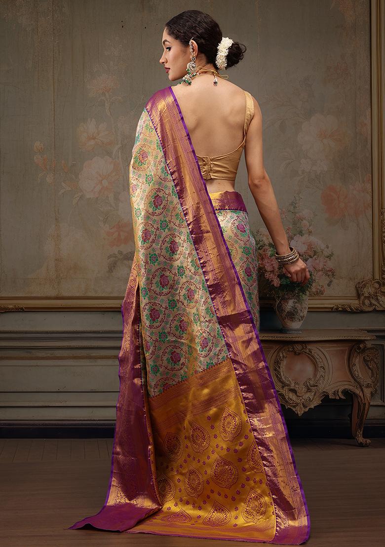 Grey Woven Pure Silk Banarasi Saree Set