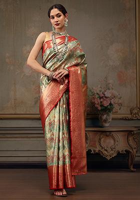 Multi Color Woven Pure Silk Banarasi Saree Set