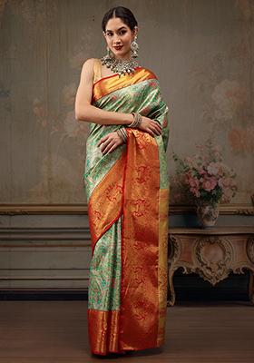 Green Pure Silk Banarasi Saree Set