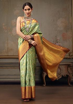 Green Woven Pure Silk Banarasi Saree Set