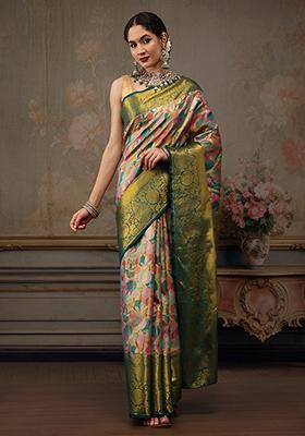 Multicolor Woven Pure Silk Banarasi Saree Set