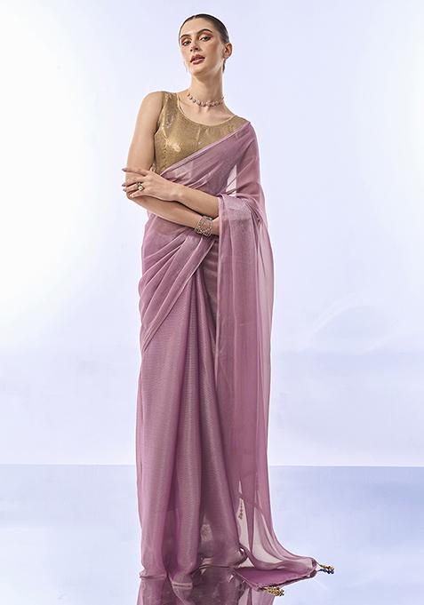 Lavender Sequin Embellished Pure Chiffon Saree