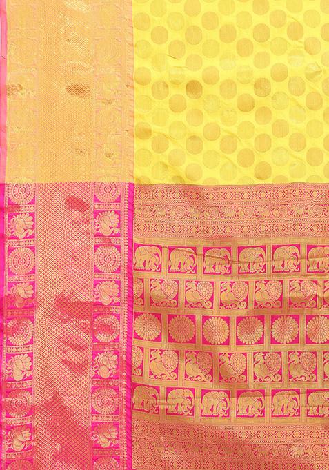Yellow Zari Embroidered Banarasi Silk Saree Set