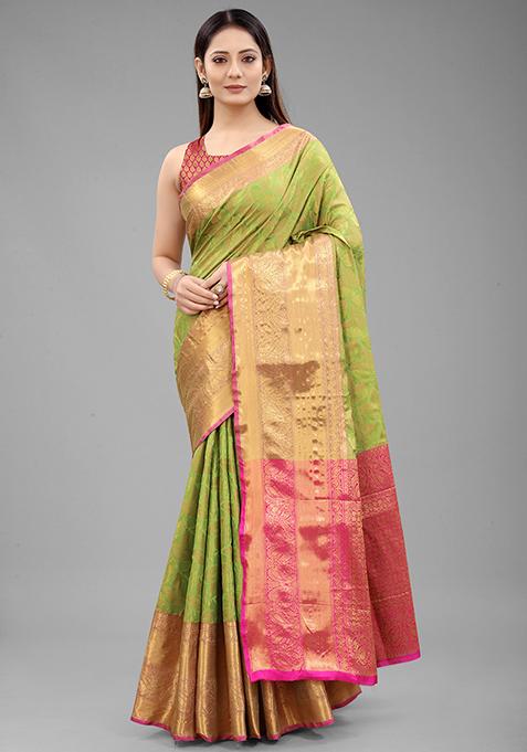 Green Zari Embroidered Silk Saree Set