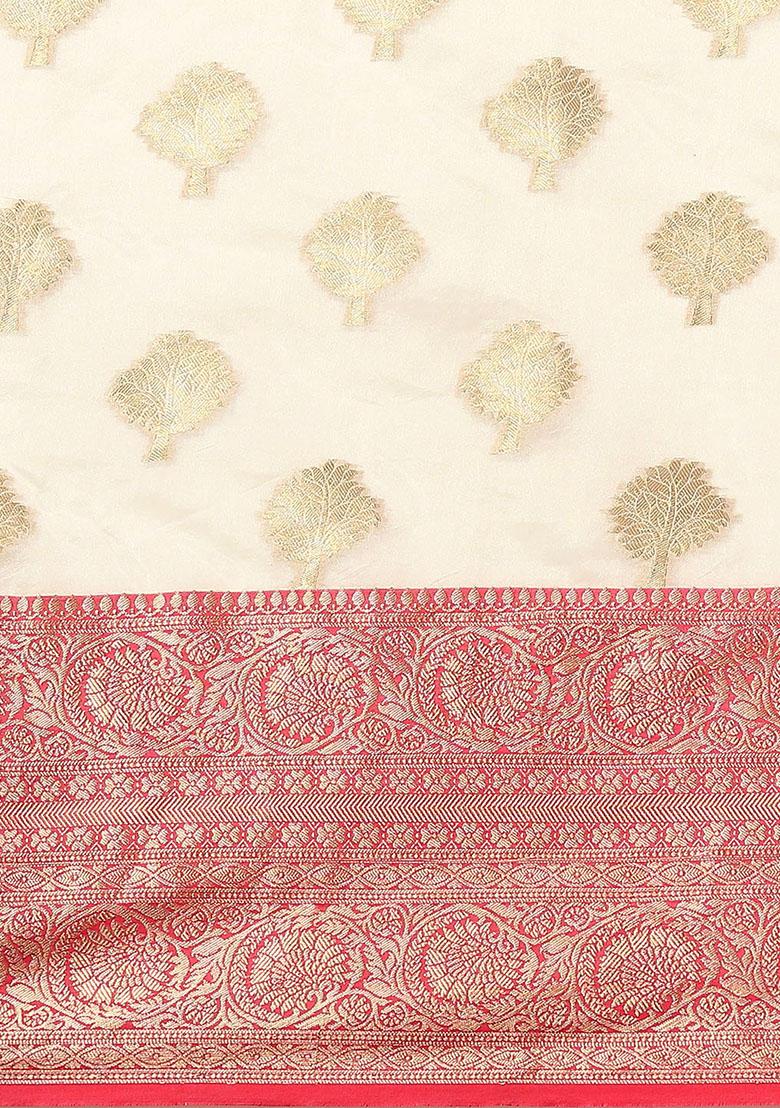 White Zari Embroidered Kanjivaram Silk Saree Set