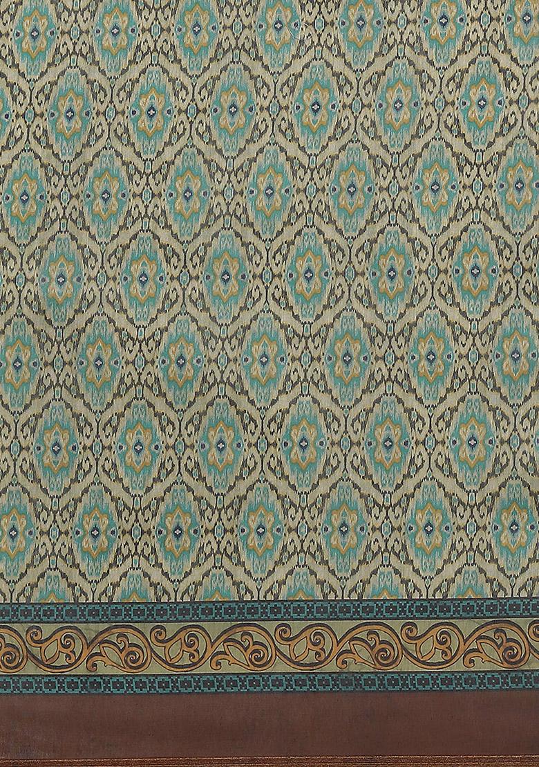 Green Kalamkari Print Cotton Saree Set