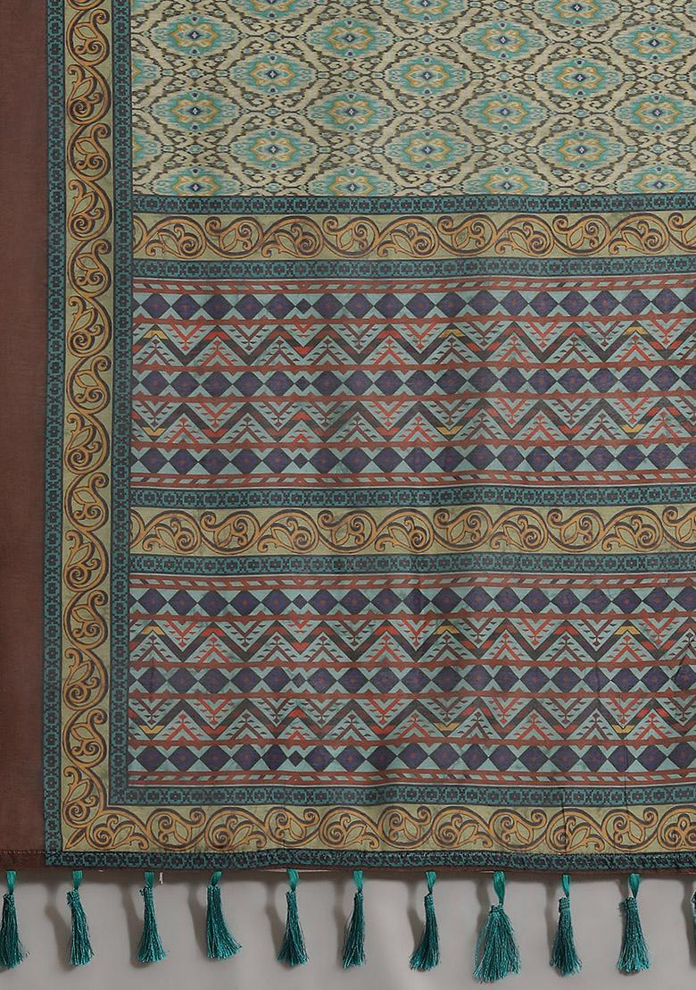 Green Kalamkari Print Cotton Saree Set