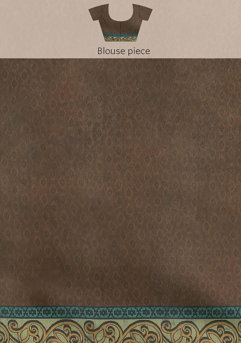 Green Kalamkari Print Cotton Saree Set