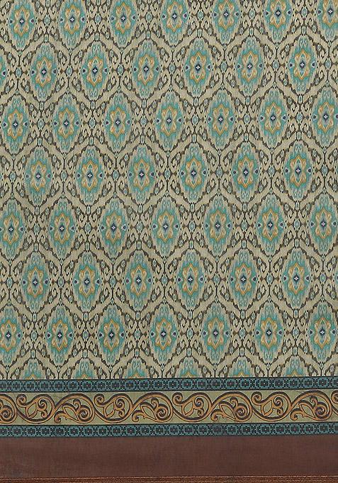 Green Kalamkari Print Cotton Saree Set