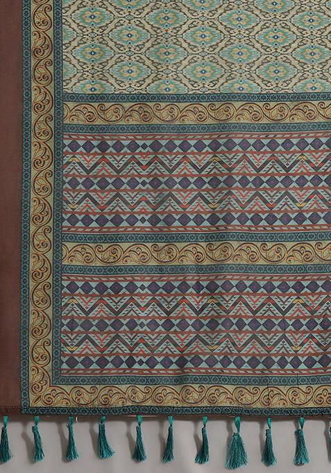 Green Kalamkari Print Cotton Saree Set