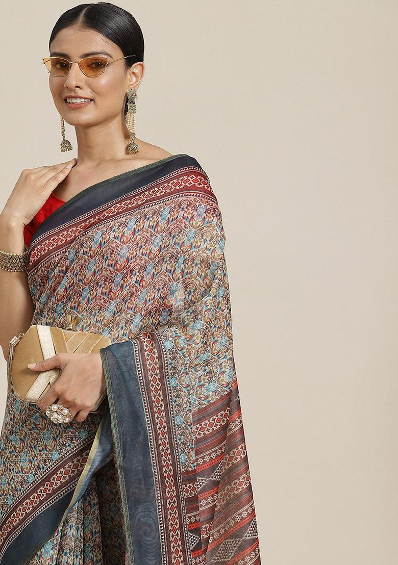 Multicolour Kalamkari Print Cotton Saree Set