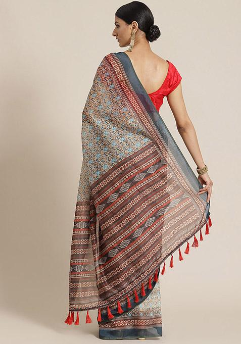 Multicolour Kalamkari Print Cotton Saree Set