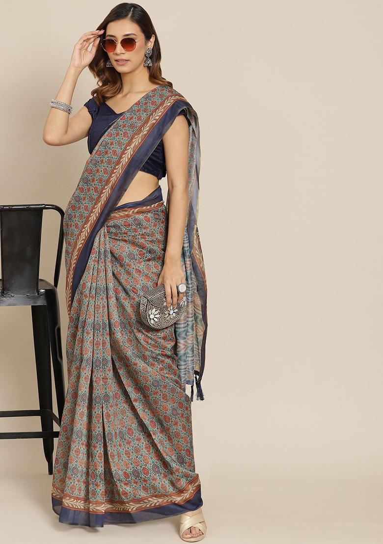 Multicolor Kalamkari Print Cotton Saree Set