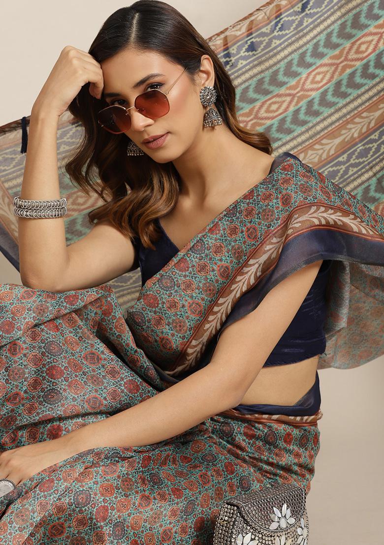 Multicolor Kalamkari Print Cotton Saree Set