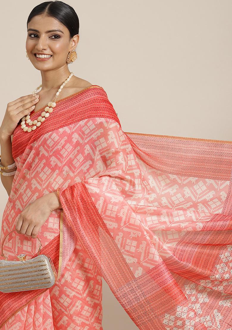 Pink Kalamkari Digital Print Cotton Saree Set