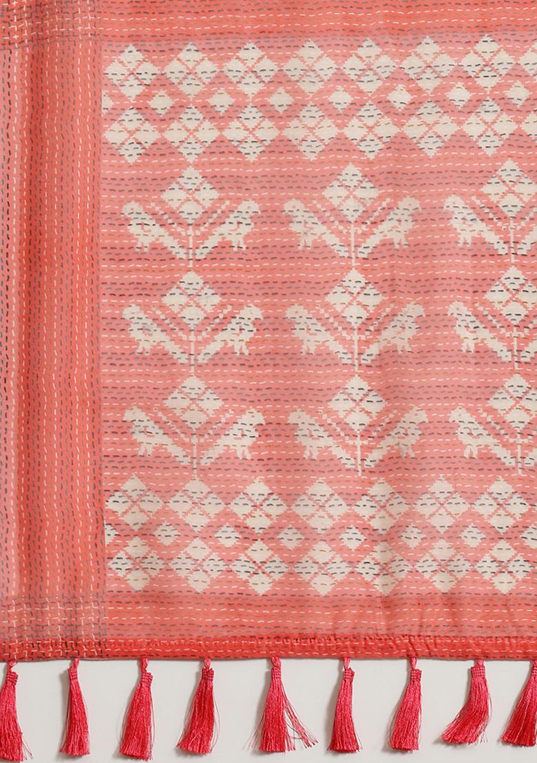 Pink Kalamkari Digital Print Cotton Saree Set