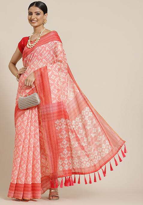 Pink Kalamkari Digital Print Cotton Saree Set